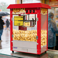 Máquina de Palomitas de Maíz Profesional de Gran Capacidad, 110V/220V, Techo Rojo, Apta para Calles Comerciales.