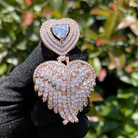 Pendentif Cœur Aile en Laiton Micro-Pavé Zircon Cubique Plaqué Or Véritable Entièrement Sertie de Zircons Bling Hip Hop pour Femme Bijoux Tendance