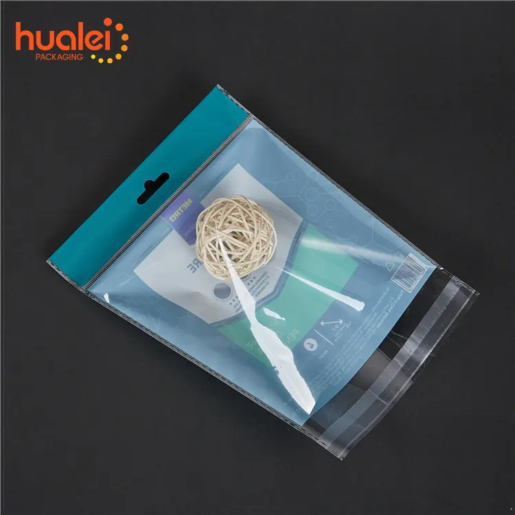 Benutzer definierte gedruckte Reinigungs kugel Druckt asche Opp Card Header Hanging Selbst klebende klare Kunststoff-Hänge taschen mit hängendem Loch