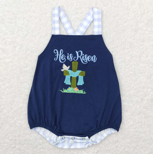 Ropa Infantil de Verano con Bordado a Rayas Rosa y Azul, Diseño de Cruz de Pascua, Tema Cristiano, para Hermanos, Venta al por Mayor - Product Image 4