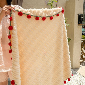 Handmade Cozy Crochet Bouquet <strong>Blanket</strong> Eco-Friendly Winter Bedspread Woven Rose Floral Scarf Shawl Braided Quilt Carpet Knitted - Product Image 2