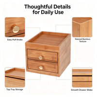 Boîte de rangement en bambou carbonisé couleur noyer foncé, plateau supérieur pour organisateur de bureau, organiseur de tiroir de maquillage pour coiffeuse et bureau