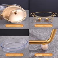 Nouveau Réchaud Buffet en Verre à Cadre en Fer Doré, Alimenté à l'Alcool, Style Hot Pot, Forme Œuf, Capacité 3.0L pour Aliments
