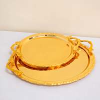 Plateau de service rond doré Luckygoods QT260006 avec poignées, plateau décoratif pour la présentation de desserts et gâteaux lors de mariages et de fêtes