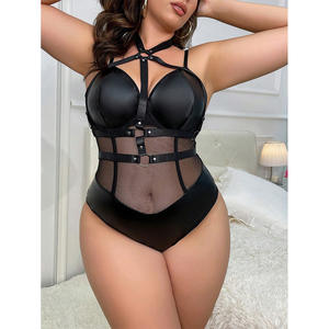 Erotic Lingerie PU Leather Mesh Bodysuit Women Sex Bra Halter Backless <strong>Latex</strong> Teddies Lingerie for Women Close-fitting <strong>Leotards</strong> - Product Image 3