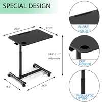 Table de chevet réglable en hauteur avec roulettes, bureau mobile pneumatique, chariot informatique roulant, table de chevet mobile