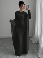 Robe longue élégante pour femmes européennes et américaines, couleur unie, col rond, manches chauve-souris