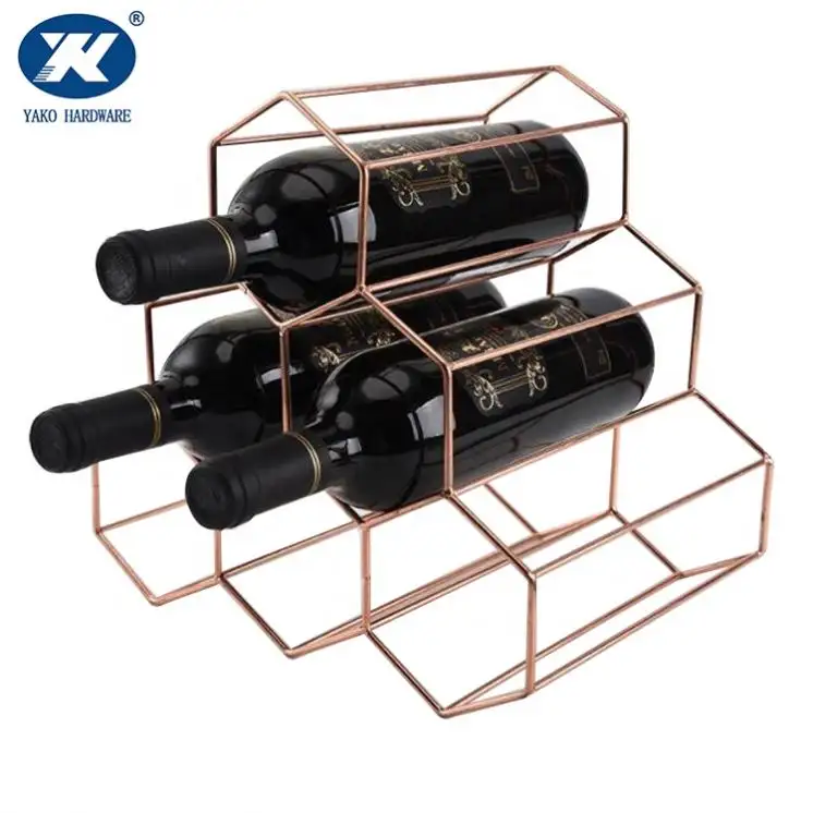 Rak anggur geometris logam, rak sederhana restoran rumah tangga ruang tamu 6 botol