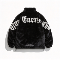 Blouson Bomber Unisexe Noir en Fausse Fourrure Coupe Slim Col Montant Zippé Écologique Imperméable Streetwear Rembourré Décontracté