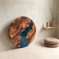 Table basse ronde en noyer massif avec bord naturel et résine époxy bleue, table d'appoint moderne de luxe en résine pour hall d'hôtel et salon