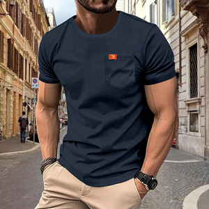 Men's Summer Cotton Bamboo Fiber Short Sleeve <b>T</b>-<b>Shirt</b> <b>With</b> <b>Pocket</b> Regular Fit O-Neck Casual Wear 2024 - Product Image 2
