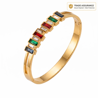 Bracelet manchette articulé géométrique doré en acier inoxydable avec incrustation de zircon synthétique, poli miroir, plaqué PVD, pour femme, vente en gros