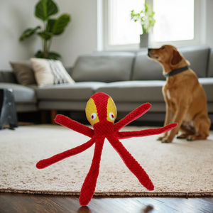Commercio all'ingrosso Pet peluche e lattice calamaro rosso giocattolo sei lunghi tentacoli giocattolo cigolante durevole masticazione interattivo cane polpo giocattolo in magazzino - Product Image 2