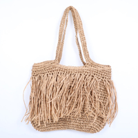 Maßgefertigte Naturpapier-Stroh-Quasten-Tasche mit Buchstabenmuster, Große Kapazität, Umweltfreundlich, Modisch, Handgefertigt, Gewebte Strandtasche für Sommer und Herbst mit Ketten