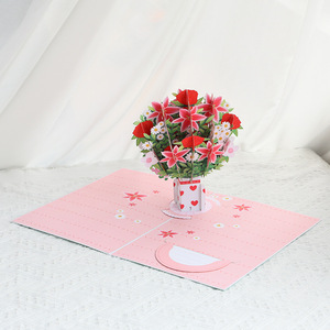 Biglietto d'<span class=keywords><strong>Auguri</strong></span> Pop-up 3D con Bouquet <span class=keywords><strong>di</strong></span> Gigli Colorati, Disponibile in Stock, per Anniversario e Festa della Mamma - Product Image 3