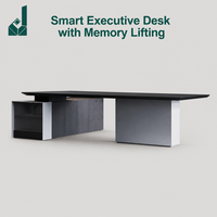 Bureau de direction moderne en L intelligent, réglable en hauteur électriquement, 4 mémoires, avec table d'appoint et rangement pour bureau d'entreprise
