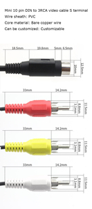 Nam-nam S video DIN 10 Pin 3 <span class=keywords><strong>RCA</strong></span> Video Cáp với <span class=keywords><strong>Mini</strong></span> 2RCA MP3 VCD DVD máy tính DC kết nối điện Loại C CCTV dây OEM - Product Image 6