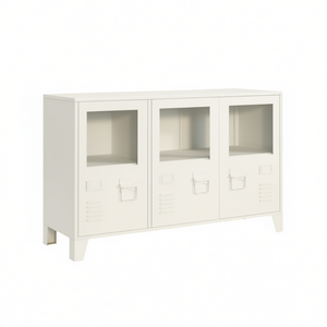 Buffet de rangement industriel blanc 41.3x13.8x24.4 en métal et verre pour la maison - Product Image 1