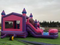 Château gonflable commercial avec toboggan aquatique en PVC, couleur personnalisée, logo sur mesure, installation facile, idéal pour les fêtes au bord de la piscine
