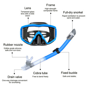 Máscara de Snorkel y Set de Snorkel, Máscara de Buceo de Vidrio Templado, Snorkel Completamente Seco, Antivaho, Impermeable para Adultos, para Natación y Buceo - Product Image 4
