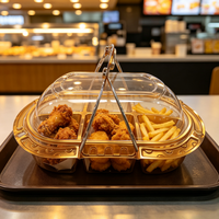 Boîte de présentation alimentaire jetable écologique dorée métallique à 6 compartiments avec couvercle dôme transparent et poignée de transport, qualité alimentaire pour la restauration