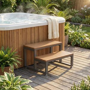 Escalier de piscine extérieur en fer et bois, 2 niveaux, en bois massif, pour spa et jacuzzi, installation facile, aucun assemblage requis - Product Image 2
