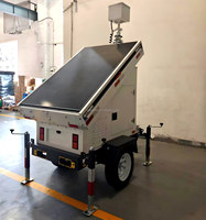 Caméra de sécurité mobile sur remorque avec 3 panneaux solaires et mât interne de 6 m pour la surveillance des chantiers