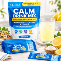 Mélange de Boissons au Magnésium Calm 12-en-1 Réducteur de Cortisol & Aide au Sommeil Glycinate de Magnésium Ashwagandha L-Théanine & Vitamines en Poudre
