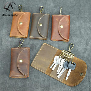 Porte-clés en cuir Crazy Horse fait main Andong, porte-cartes, emplacements pour cartes, porte-clés en cuir de vache véritable, portefeuille de poche, sac à main rétro pour homme - Product Image 1