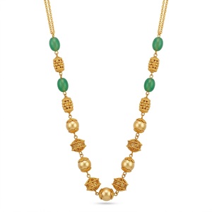 Collar Mala Antiguo de Plata 925 con Cuentas Verdes y Diseño de Bola Dorada, Joyería Étnica Tradicional para Mujer - Product Image 1