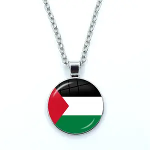 2023时尚巴勒斯坦国旗合金吊坠项链月亮造型简单饰品配件巴勒斯坦骄傲项链礼品