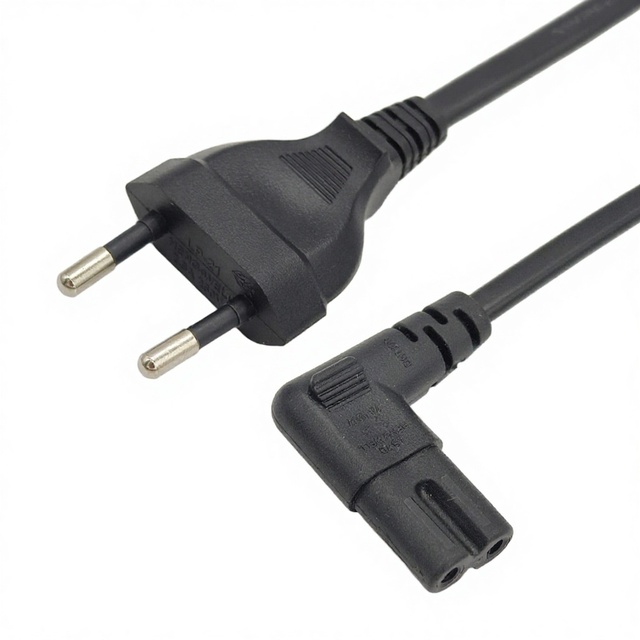 HENG-WELL EU 2-Pin Plug to IEC C7 Right Angle Power Cord 2.5A 250V Figure 8 TV Power Cable for LED TV European Standard