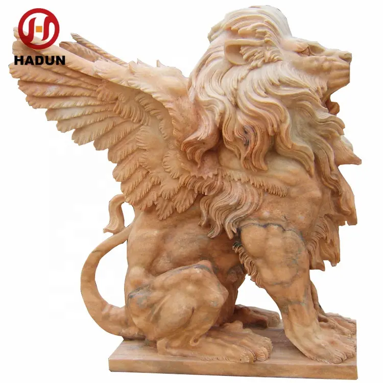 Atacado tamanho de vida leão de mármore com asas estátua