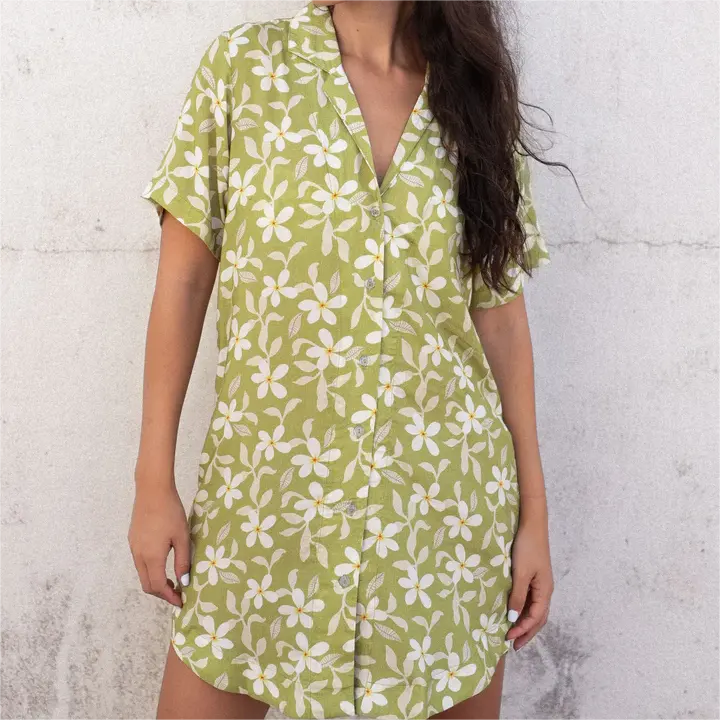 Camisa 100% rayon com desenho tropical de mulher Aloha, camisa casual feminina digital de verão, vestido de praia 100% personalizado