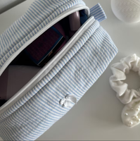 Pochette de maquillage douce bleue faite à la main, personnalisée, pour les voyages, les outils de coiffure, pochette de cosmétiques en coton mignonne pour femmes