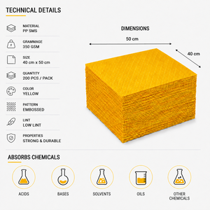 Tampon absorbant hydrophile robuste 100 % polypropylène jaune 40 x 50 cm - Auxiliaires chimiques généraux - Product Image 2