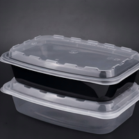Barquette alimentaire rectangulaire jetable en PP5 avec couvercle 950ml/1550ml, compatible micro-ondes, sans BPA, pour plats à emporter