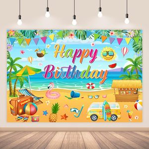 Fond de photographie personnalisable en <span class=keywords><strong>bois</strong></span> de palmier fleuri pour anniversaire hawaïen, bannière de fête de baby shower, table à gâteaux - Product Image 4