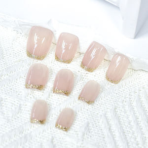 <span class=keywords><strong>Uñas</strong></span> Postizas <span class=keywords><strong>con</strong></span> Purpurina Dorada, Puntas Francesas, Cuadradas Transparentes, Cortas, <span class=keywords><strong>Uñas</strong></span> Artificiales <span class=keywords><strong>con</strong></span> Diseño, Cobertura Completa - Product Image 4