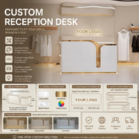 Comptoir d'accueil LED moderne et minimaliste, finition dorée de luxe léger, écologique, avec logo personnalisé, idéal pour salon de beauté, cabinet dentaire, bar