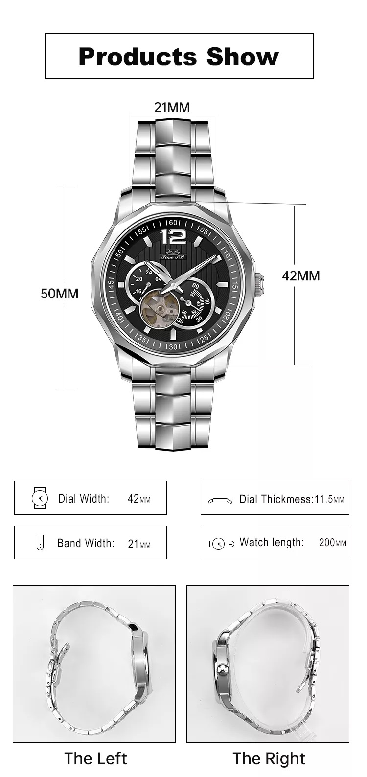 5ATM Japan Movement Mechanical Automatic watch Stainless Steel Back