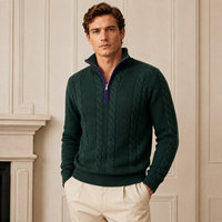 Pull en maille torsadée à manches longues pour homme, 100 % coton BCI, avec fermeture éclair 1/4 ou demi-fermeture éclair, certifié BSCI/WRAP