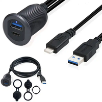 Lampu LED Tipe C 3.0+USB3.0 Male Female Tahan Air PVC 1m Kabel Flush untuk Mobil, Truk, Kapal, Sepeda Motor