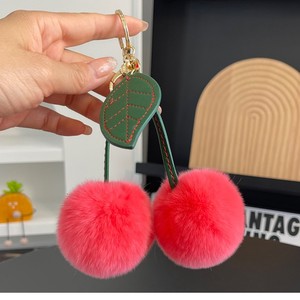 Porte-clés Pompon en Peluche <span class=keywords><strong>Cerises</strong></span> Coréennes Faites à la Main, Ornement Suspendu Créatif, Vente en Gros - Product Image 3