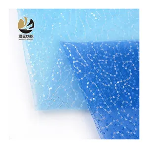 Fashionable printing design gradient royal blue mesh soft glitter sequin tulle fabric