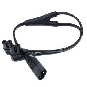 IEC320 C8に2X C7 Y Split AC Power Cord、IEC 2 Pole MaleにFemale 90 Degree Right Angled延長コード、Length = 39CM Black