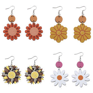 Pendientes de madera Girasol Limón Girasol Colgante Pendientes de doble cara para mujer Uionen 1146 - Product Image 6
