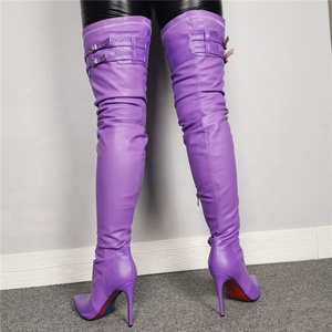 Botas Altas de Mujer Talla Grande 47 con Doble Hebilla y Cremallera Lateral, Botines Largos de Tacón de Aguja con Punta Fina para Dama - Product Image 3