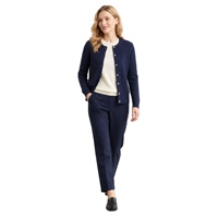 Cardigan en maille pour femme, col rond, boutonné, manches longues, bleu marine, coupe ample, avec logo personnalisé, vente en gros, tricot, manteau uni, haut