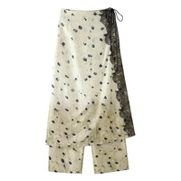 Commerce extérieur Nouvelle collection été 2026 Haut élégant en satin imprimé et dentelle 9013028 + Culotte imprimée et dentelle coupe classique 9014028A